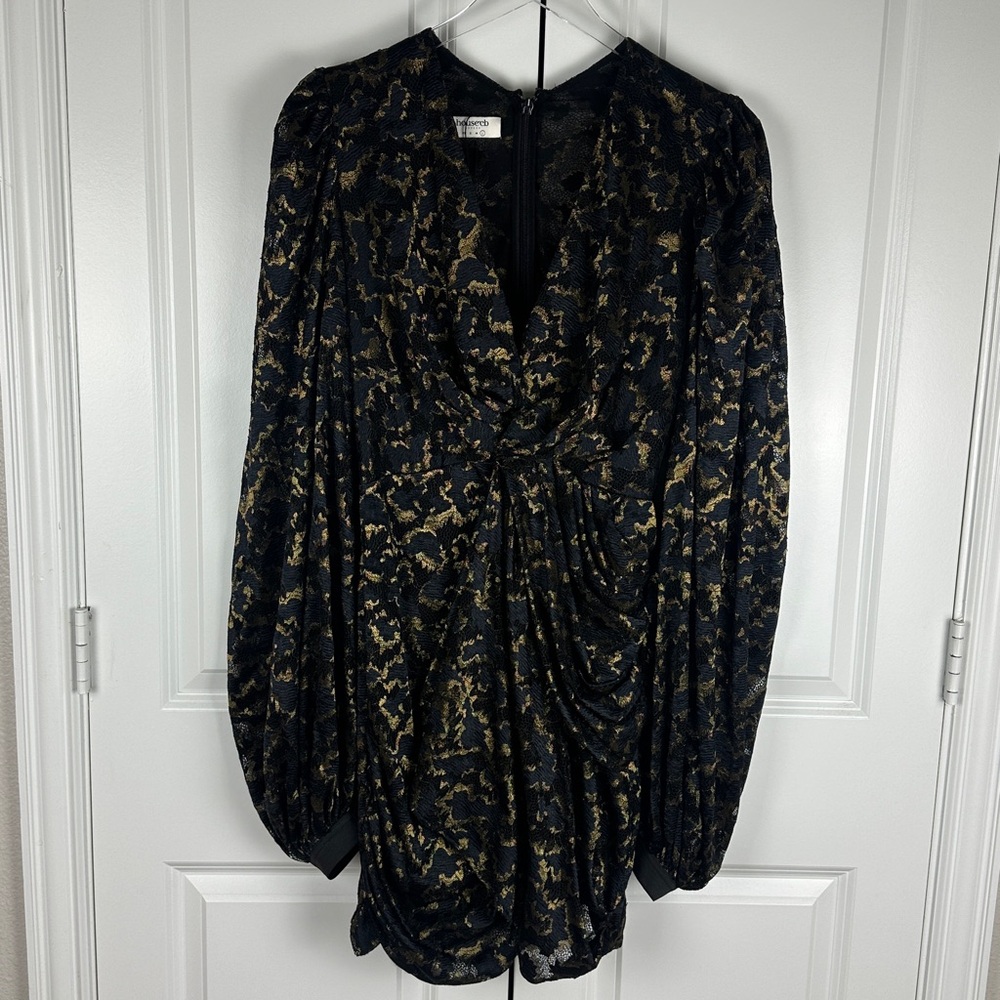 House of CB Black and Gold Puff Sleeve Mini Dress - Picture 4 of 10